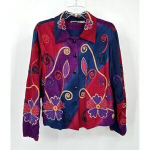 PUSHPA jacket blazer embroidered floral beaded made in india cotton colorful XL
